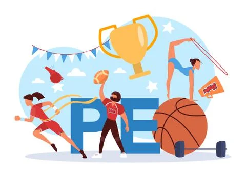 Physical education lesson school class typographic header concept Stock Illustration