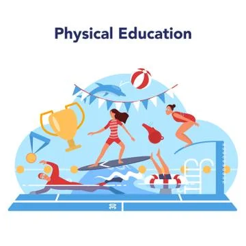 Physical education lesson school class concept. Students doing Stock Illustration