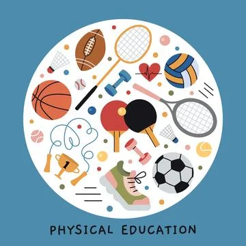Physical education training, lesson at school, sports and active lifestyle .. Stock Illustration