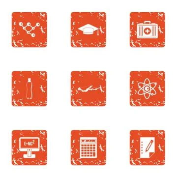 Physical engineering icons set, grunge style Stock Illustration