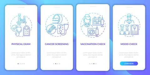 Physical examination components blue gradient onboarding mobile app page screen 库存插图