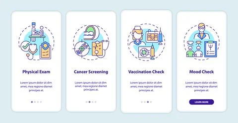 Physical examination components onboarding mobile app page screen 库存插图