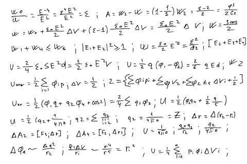 Physical formulas and equations written by hand on a white background. Stock Illustration