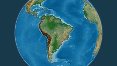 Physical globe map centered on Brazil 스톡 일러스트