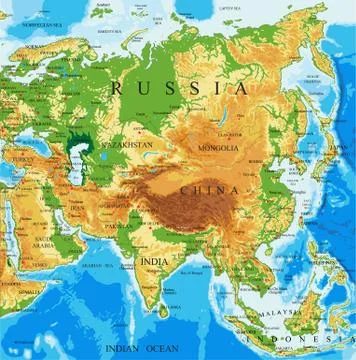 Physical map of Asia Stock Illustration