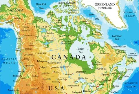 Physical map of Canada Stock Illustration