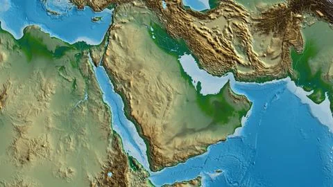 Physical map centered on Saudi Arabia neighborhood area Stock Illustration