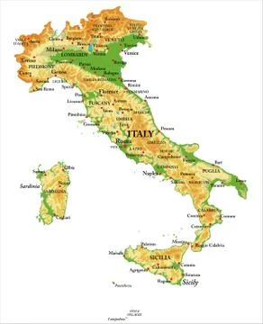 Physical map of Italy Stock Illustration