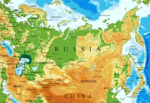 Physical map of Russia Stock Illustration