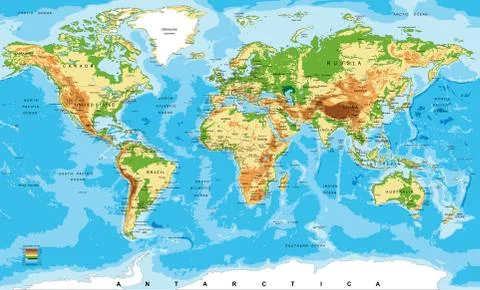 Physical map of the world Stock Illustration
