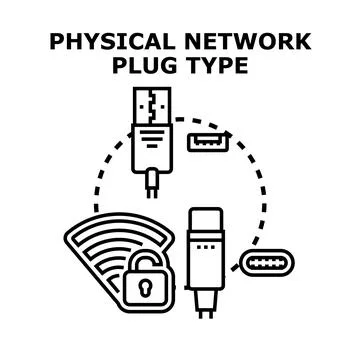 Physical network plug type connectivity and data transfer 스톡 일러스트