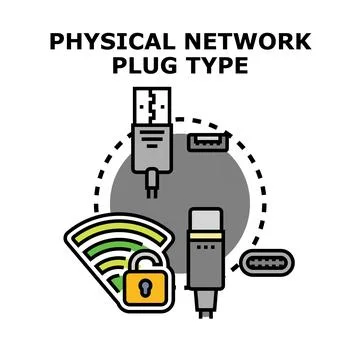 Physical network plug type connectivity and data transfer Stock Illustration