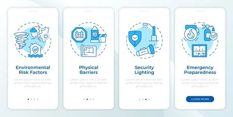 Physical security audit components blue onboarding mobile app screen 库存插图