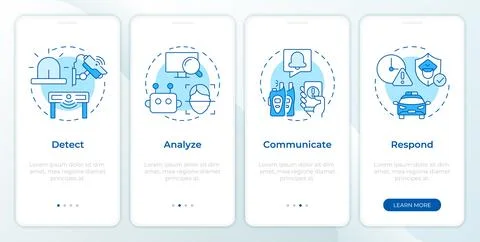 Physical security ecosystem blue onboarding mobile app screen Stock Illustration