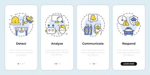 Physical security ecosystem onboarding mobile app screen Stock Illustration