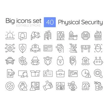 Physical security line icons set Stock Illustration