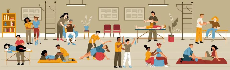 Physical therapy, rehab concept in clinic interior Stock Illustration
