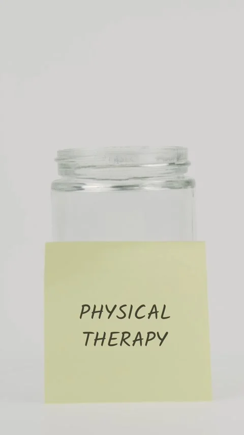 Physical therapy text or word on yellow sticky note attached to glass jar Stock Footage 311767342