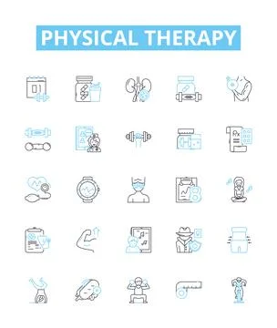 Physical therapy vector line icons set. Physiotherapy, Rehabilitation, Exercise Stock Illustration