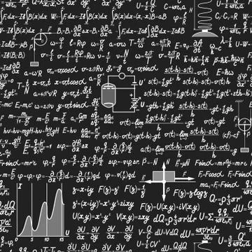 Physical vector seamless pattern on a blackboard Stock Illustration