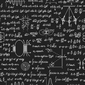 Physical vector seamless pattern on blackboard Stock Illustration