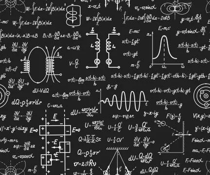 Physical vector seamless pattern on blackboard Stock Illustration