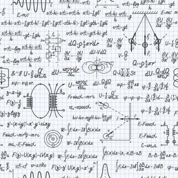 Physical vector seamless pattern on squared sheet 스톡 일러스트