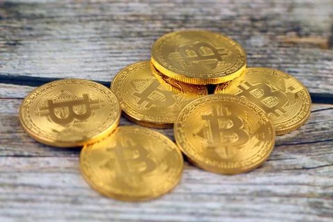 Physical version of Bitcoin, new virtual money. Conceptual image for worldw.. Stock Photos