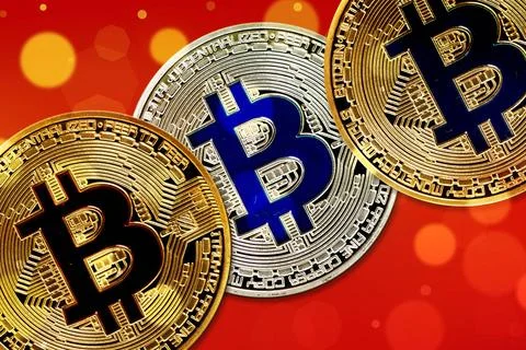 Physical version of Bitcoin (new virtual money) with colorful effect Physi... Stock-Fotos