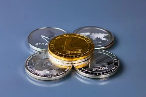 Physical version of Litecoin, new virtual money. Dash, ripple, ethereum Stock Photos