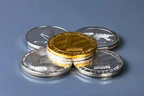 Physical version of Litecoin, new virtual money. Dash, ripple, ethereum Foto stock