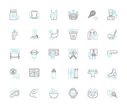 Physical wellness linear icons set. Fitness, Strength, Endurance, Flexibility Stock Illustration