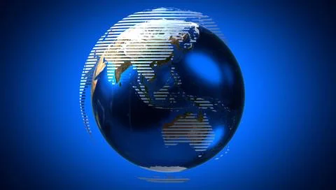 Physical world map and abstract lines, Asia and Australia side Stock Illustration