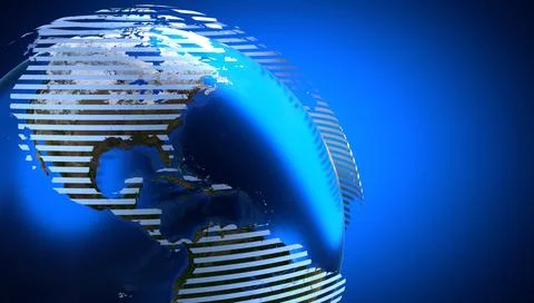 Physical world map and abstract lines, America side Stock Illustration
