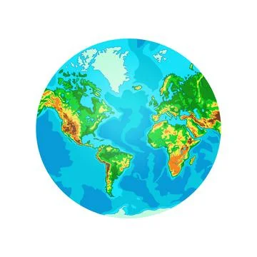Physical World map in globe shape Atlantic centered. Vector illustration is.. Illustrazione stock