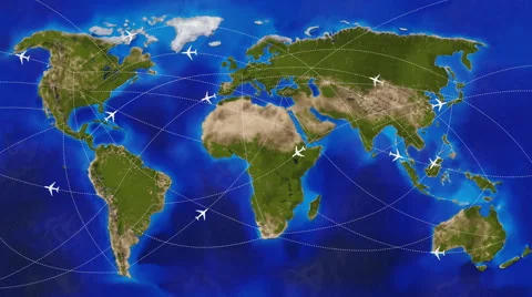 Physical world travel map with airplanes Stock Footage