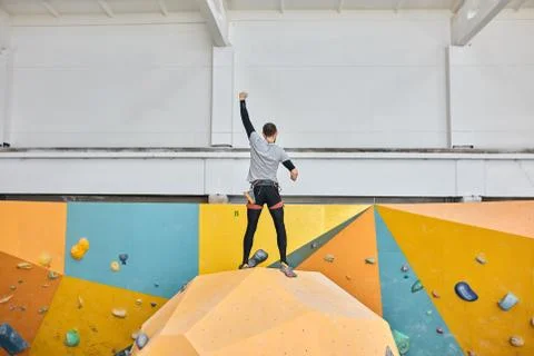 Physically challenged boulderer demonstrates that impossible is nothing Stock Photos