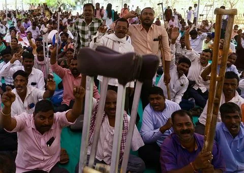 Physically challenged persons protest in Bangalore, India - 18 Mar 2025 Stock Photos