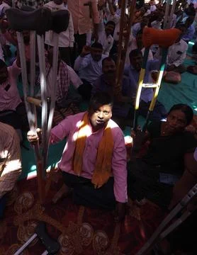 Physically challenged persons protest in Bangalore, India - 18 Mar 2025 Stock Photos