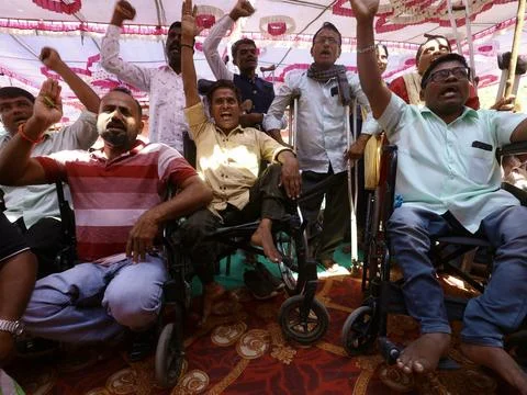 Physically challenged persons protest in Bangalore, India - 18 Mar 2025 Stock Photos