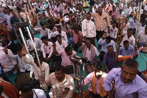 Physically challenged persons protest in Bangalore, India - 18 Mar 2025 Stock Photos