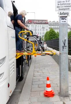 Physically disabled bus accessibility platform Stock Photos