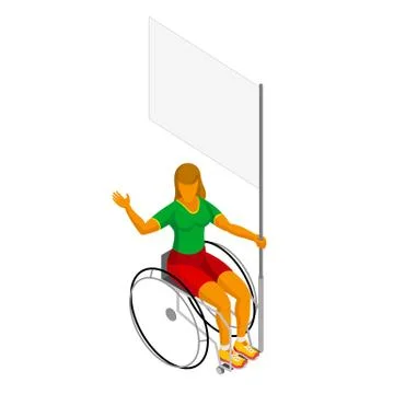 Physically disabled isometric female flag bearer with blank standard Stockillustratie