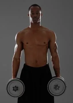 Physically fit man lifting dumbbells Stock Photos