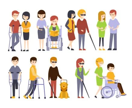 Physically Handicapped People Receiving Help And Support From Their Friends Stock Illustration