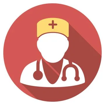 Physician Flat Round Icon with Long Shadow Stock Illustration