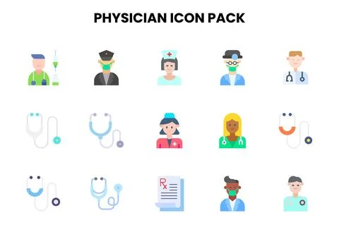 Physician Flat Set Icons Pack Stock Illustration