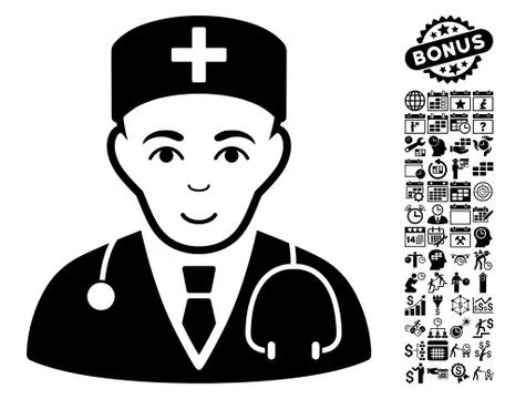 Physician Flat Vector Icon With Bonus Stock Illustration