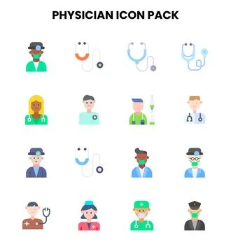Physician Flat Vector Icons Pack イラスト素材