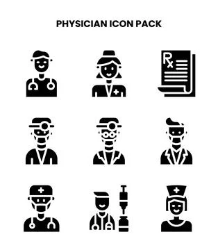 Physician Glyph Set Icons Pack Stock Illustration